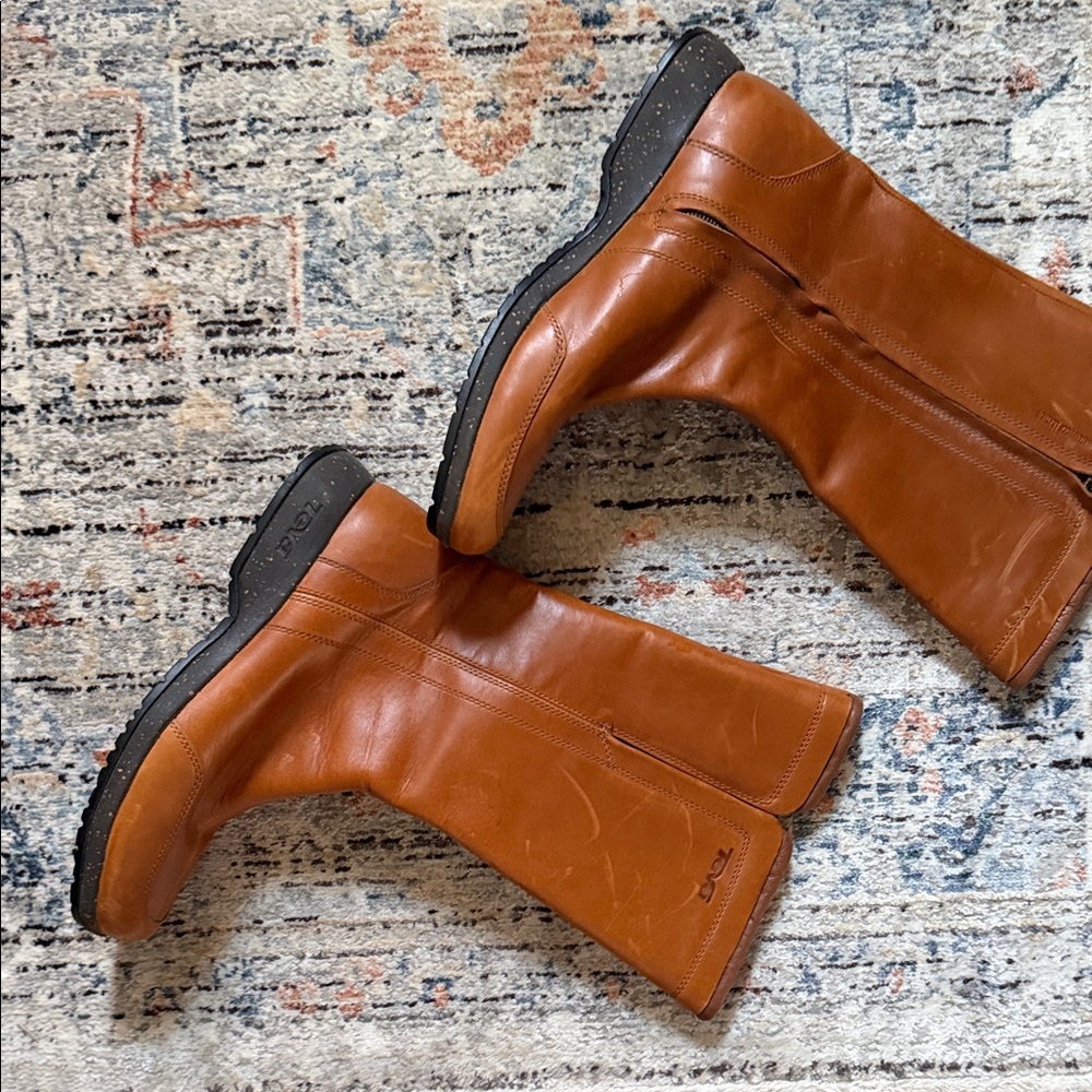 Teva women Cognac Leather Mid-Calf Boots